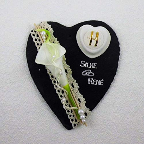 Ringkissen, Schiefer, Ringhalter, Hochzeit, Beschriftung, Herz, Eheringe.