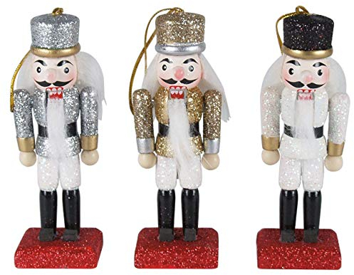 Anhänger Nussknacker Könige weiß-Silber-Gold mit Glitter 3 Stück / 10 cm/Deko-Figur/handbemalt im Kunsthandwerks-Stil/weihnachtlich dekorieren
