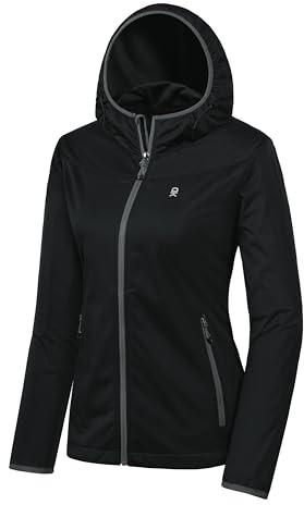 Little Donkey Andy - Veste coupe softshell légère à capuche pour femme pour course à pied, voyage, randonnée, coupe-vent et imperméable - Noir - Taille XL