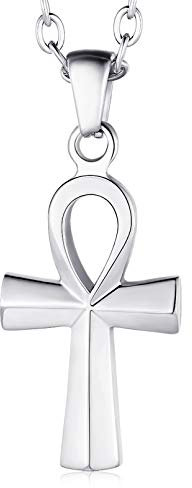 FaithHeart Edelstahl Ankh Kreuz Kette für Herren Jungen Vintage Ägyptischer Kreuz Anhänger mit 50+5cm O Kette für Kinder und Jugendlichen