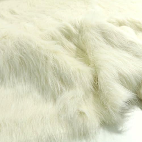 TOLKO 50cm Langhaar Kunstfell | kuscheliges Teddy Fellimitat 5cm Florhöhe | Plüschstoff für Decke Jacke Kissen Webpelz Fellstoff Kunstfellstoff Kunstpelz Stoffe zum Nähen Basteln (Creme)