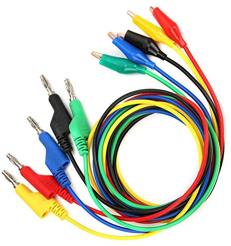 P1044 5 Pcs 4mm 1 m Cordon de Test de Multimètre Ensemble Empilable Prise Banane Fiche Banane à Clip Cordon de Test Silicone Flexible Câble de Test Câble pour Multimètre