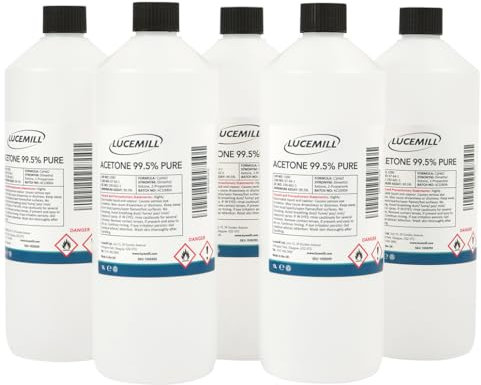 Lucemill Pure Acetone Nail Polish Remover | 5 x 1 litre | Super Strength Formula | Acetone Acrylic Remover Kit | Clear Liquid