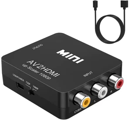 Lerkely - Adaptador RCA a HDMI, convertidor AV a HDMI, 3RCA AV a HDMI para Xbox PS4, PS3, PS2, TV STB VHS Cámara DVD
