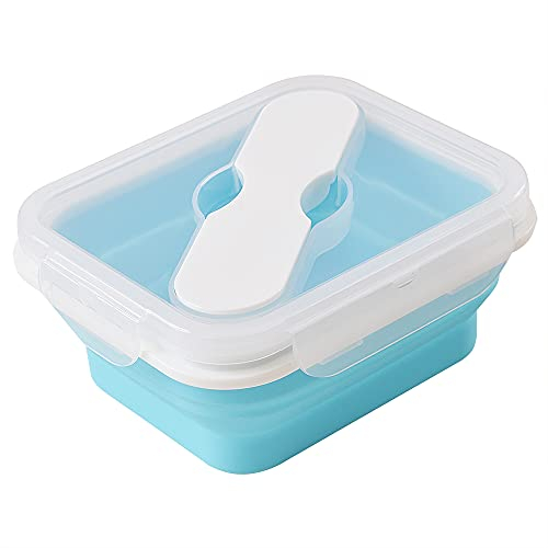 ionEgg Silikon-Lunchbox mit Löffel und Gabel, faltbarer Frischhaltebehälter mit aufsteckbarem Deckel, 1000ml