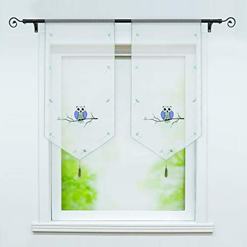Joyswahl Scheibengardine Voile Bistrogardine »EDA« mit bute Eule Stickerei Muster Transparente Gardine Stores BxH 60x120cm Grün 1er Pack