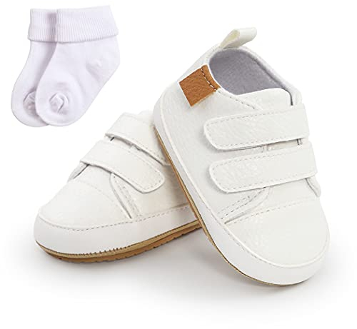 Sehfupoye Baby Mädchen Jungen Turnschuhe Kleinkind PU Leder erste Walking Schuhe Kleinkind Neugeborenes Prewalker Turnschuhe für 6-12 Monate mit Socke