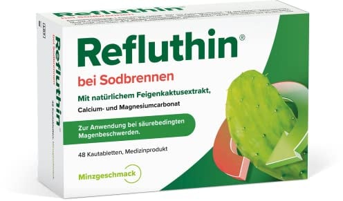 Refluthin bei Sodbrennen | 48 Kautabletten mit Minzgeschmack | Medizinprodukt | Reflux-Beschwerden & Sodbrennen | neutralisiert überschüssige Magensäure | vegan & glutenfrei | Sodbrennen Tabletten