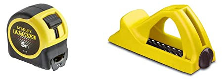 STANLEY 0-33-720 Flexómetro Bladearmor, 5 metros + Surform Cepillo Corto plástico 155mm 5-21-104, Negro/Amarillo, 155 mm