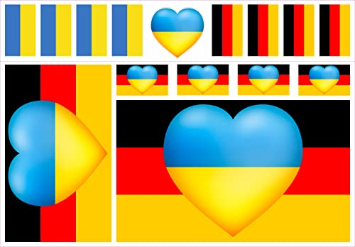 beihaasnatuerlich® Ukraine Aufkleber 15er Set, Länderaufkleber, wetterfest, Fahne Flagge Deutschland Herz für Ukraine, Auto Motorrad Sticker, Fahrrad Aufkleber, Ukraine Flagge Auto