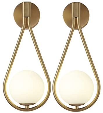 KRIPINC 2 Stücke 5W Glaskugel LED Wandleuchte Innen, Wandlampe Glas, Wandlampe Kugel, Wandleuchte Gold, Retro Wandlampe, Wandlampe Vintage für Wohnzimmer Schlafzimmer Nachttisch