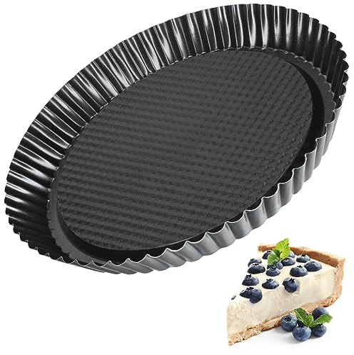 KADAX Tarteform, Tartelette Förmchen aus verzinkten und Antihaftschicht Blech, Quicheform in 3 Größen, Obstkuchenform, runde Obsttortenform (∅ 28cm, Schwarz)
