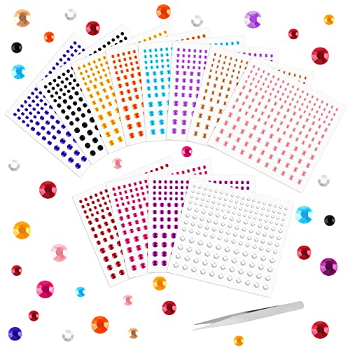2100 Stück Glitzersteine Gesicht, Glitzersteine Zum Aufkleben, Glitzersteine Selbstklebend Mit Pinzette, 3-4-5mm Strasssteine Selbstklebend, Haar Glitzersteine für DIY Handwerke, Nägel Deko