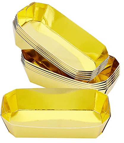 NBEADS 12pz Scatola di Carta Vassoio, Vassoi per Alimenti A Forma di Barca Barche in Cartone Dorato con Rivestimento Organico per Cani da Mais,Salsiccia per Colazione, Frutta, 17.7x11.8x4.5cm