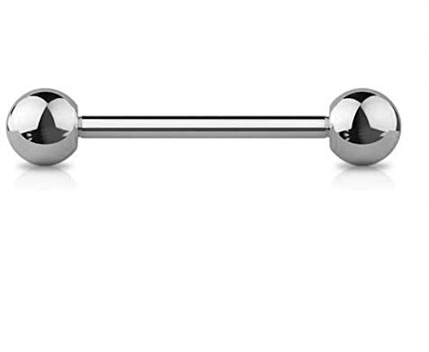 Jewel Barrel Tongue Bars Straight Barbell Piercing Ring 14G (1.6mm) Nipple Bar Jewellery 12/14/16mm Length 4/5/6mm Balls, Surgical Steel (Silver, Bar16mm Ball6mm)