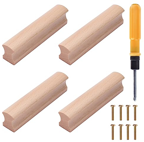 NAKUPENDA 4 Pcs Maniglia in Legno per Armadio, Cassetto e Porta - 64x100mm (Faggio)