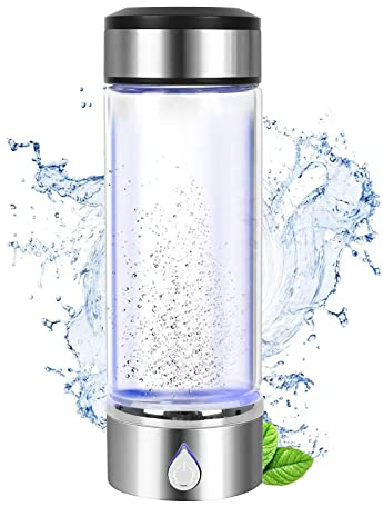 WMLBK - Generador de botellas de agua de hidrógeno portátil con cable USB, generador de agua ionizada recargable con tecnología SPE PEM, botella de vidrio antioxidante antienvejecimiento, 420 ml (1)