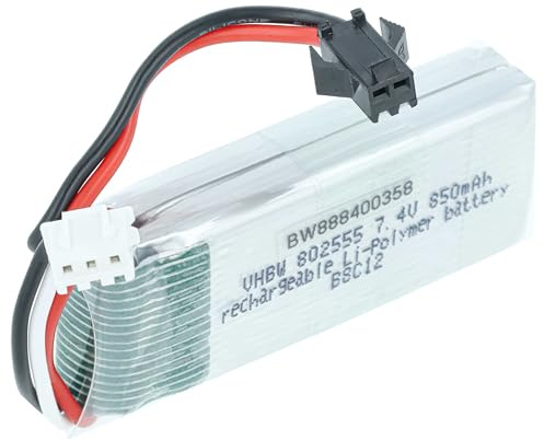 vhbw Akku kompatibel mit SM-2P Stecker für Modellbau z.B. Racing Car, Helikopter, Flugzeug (850mAh, 7,4V, Li-Polymer, 60 x 20 x 15 mm)