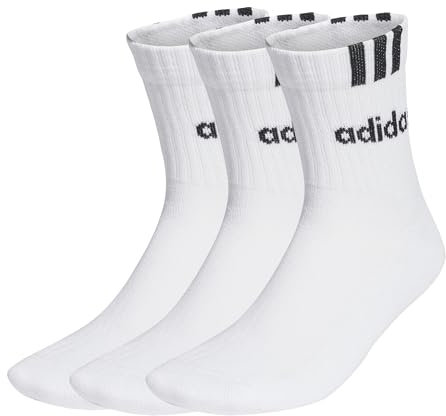 adidas Unisex - Adulto 3-Stripes Linear Half-Crew Cushioned Socks 3 Pairs, White / Black, 4.5-6