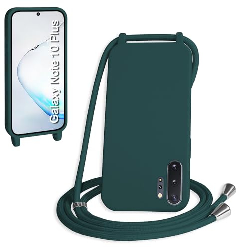 WenBaby Cover Compatible con Samsung Galaxy Note 10 Plus,Cellulare Girocollo Custodia con Cordino TPU Corda Silicone Case Bumper per Samsung Galaxy Note 10 Plus Custodia, Verde scuro