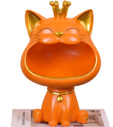 BLOOOK Lachende Katze Figuren Statue,Großer Mund Katze Aufbewahrungsbox,Maneki Neko Fortune Cat Skulptur,Glückliche Katzen Lagerung Box,Kätzchen Schlüssel Schale,Schmuck Tablett