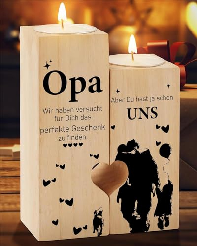 PRSTENLY Opa Geschenk, Herzform Kerzenständer Mit Spruch Geschenke für Opa zum Geburtstag Weihnachten Ostern Vatertag Von Enkel