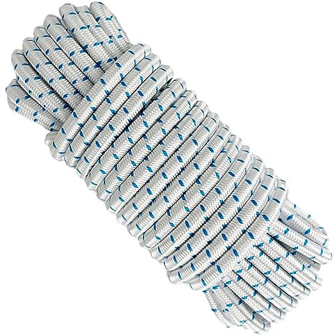 Elastic Rope Cord. 8MM * 10M. Polyester Cord, Latex. White with Blue