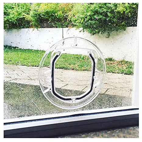 Cat Flaps Round Clear Flap Door - Easy Access For Cats & Dogs For Sliding Glass Doors And Windows - 4-Way Locking System - Includes Liner Kit