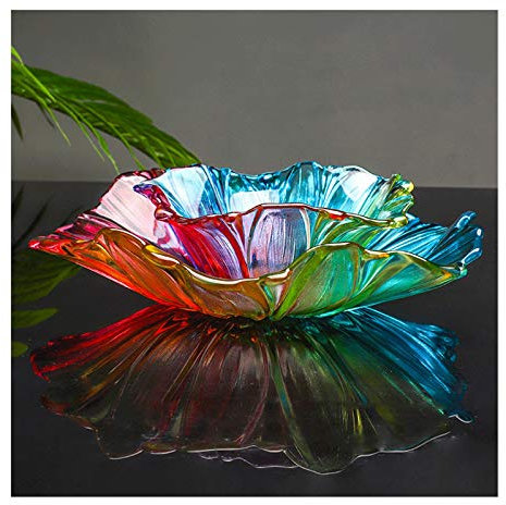 OQHAIR Punch Bowl Fruit Bowl Glass Fruit Bowl Appetizer Serving Platter for Parties Chips and Dip or Snacks Hosting Plate 2 Set Combinations Fruit Tray (Color : Multi-Colored)