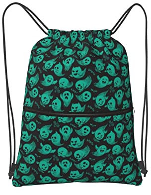 SJOAOAA Borsa con coulisse fantasmi spaventosi zaino con cerniera con coulisse resistente all'acqua borsa sportiva zaino da palestra con tasca laterale per uomo donna, Nero , Taglia unica