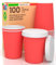100 vasos de café de papel rojo de 200 ml con tapa – Bebidas calientes y frías ecológicas biodegradables – Tazas desechables de colores + 100 tapas con boquilla