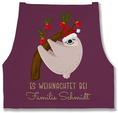 Schürze - Weihnachtsschürze Erwachsene - Es weihnachtet bei Name I Weihnachtsfaultier I Faultier - 85x69 - Aubergine - weihnachtsschürzen christmas weihnachten kochschürze back geschenke