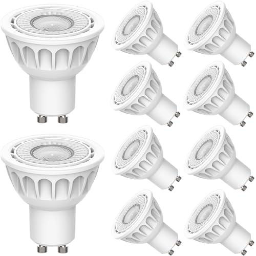 Bomcosy GU10 LED Glühbirne Dimmbar Kaltweiß 6000K 6W (60W Halogen LED-Glühbirne äquivalent), Kein Flackern, Energiesparende Strahler für Deckenbeleuchtung, 10 Pack