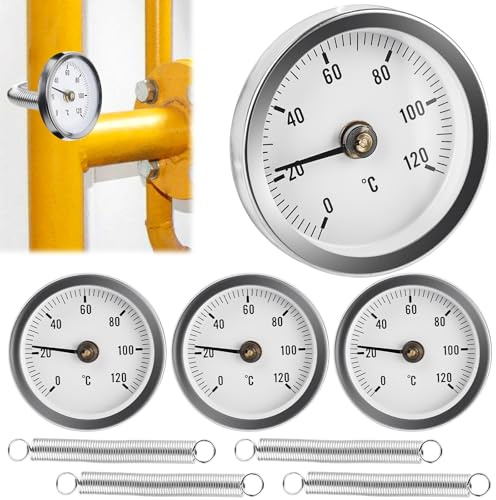Anlegethermometer Heizungsrohr, 4 Stück Anlege-Zeigerthermometer für Heizanlagen und Kessel, 0-120 °C 63 mm Rohrthermometer Industrielles Rohrthermometer Rohr Thermometer