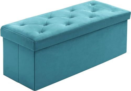 A406 Folding Ottoman Storage Box with Lids Pouffe Seat Stool Foot stool Storage Unit Bench Foot Rest Stool 38cm Grey Black Beige Green (Green-Velvet.76cm)