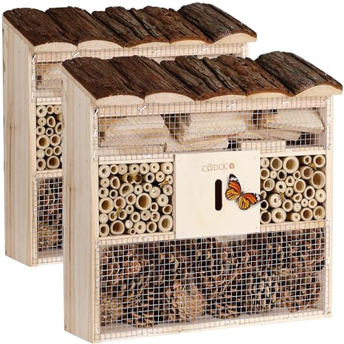 CADOCA® 2X Insektenhotel Bug's Inn 31x30,5x9,5cm Holz wetterfest Garten Bienenhotel Insektenhaus Nistkasten zum Aufhängen