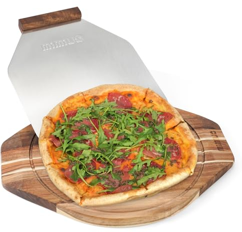 Mimiuo Pizza Board and Pizza Peel Set,Aluminum Pizza Shovel and Acacia Wood Serving Tray for Pizza, Cookies Pie, Cakes, Bread