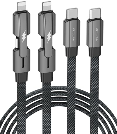 Kuulaa 60W USB C to USB C/Lightning Charger Calbe 2-in-1 PD Type C Fast Charger Cable (2 Pack 1m+2m) Braided USB C Charger Cable Data Lead Compatible with iPhone 15 Pro Max, iPhone 14/13/12, Samsung