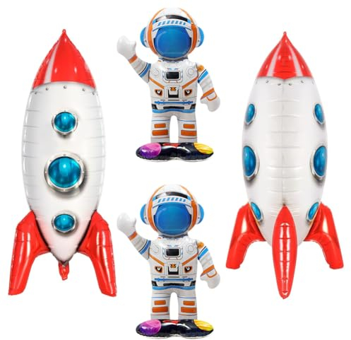 SUNSK Luftballons 4D Rakete Stehende Weltraum Astronauten Folienballon Groß Aluminium Folie Ballon Outer Space Folienballon für Kinder Jungen Birthday Decorations (4 Stück)