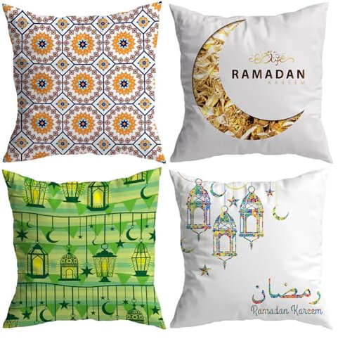 Ekakashop Ramadan Kissenbezüge Kissenbezüge 4er Set, 45x45 cm Frühling Eid Mubarak Quadratisch Ramadan Dekokissenbezüge Zierkissenbezug Couch Wohnzimmer Deko Typ2