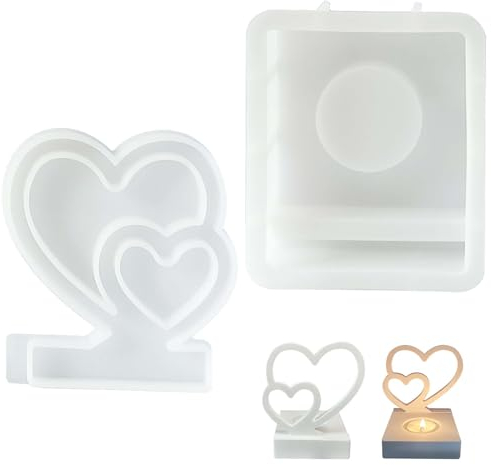 Joyek Stampi in Silicone per Candele a Forma di Cuore, Stampi per Candele in Silicone Piazza con Base, Stampo per Resina Epossidica, Ideali per Portacandele Fai-da-Te per la Primavera