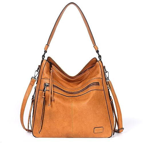TANTOMI Handtasche Damen, Große mit Fach Umhängetasche Crossbody Bag Eleganter Vintage Shopper Tasche mit Abnehmbarem Schulterriemen (Braun)