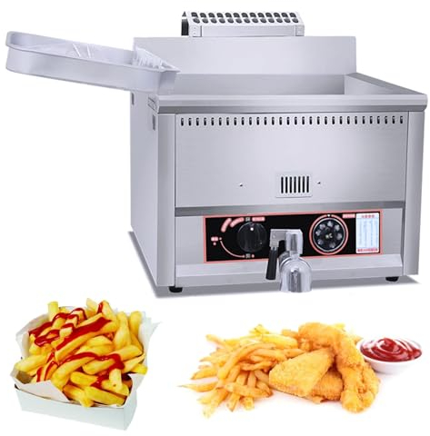 ZYJIX Friteuse à Gaz De 17 L avec Réservoirs en Acier Inoxydable, Friteuse à Gaz De Grande Capacité, Facile à Nettoyer avec Réglage Manuel De La Température