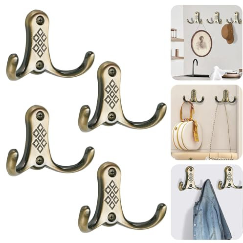 Noekye Kleiderhaken Tür Haken Coat Hook Türhaken Garderobenhaken Wand Wandhaken Handtuchhaken Doppelhaken Jacken Aufhänger zum Bohren Schrauben Vintage, 4 Stück