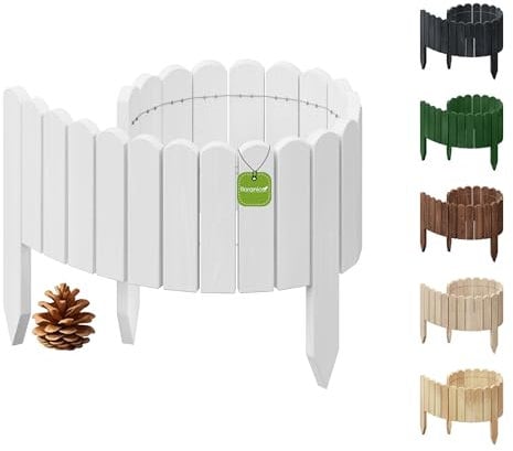 Floranica Rollborder Flexibler Holzzaun 100 x 10 cm Weiß Beeteinfassung Deko für Gartenzaun Rasenkante Umzäunung Gartenzaun für Rasenflächen Hochbeete für Garten