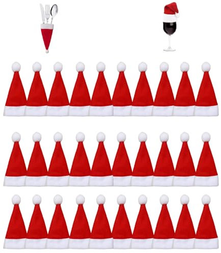 Hyfkjdm 30 Stück Mini Weihnachtsmütze Set, Schal, Strickmütze für Weihnachten DIY-Handwerk Tischdekoration
