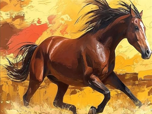 Malen Nach Zahlen Pferd Tier, Malen Nach Zahlen Bastelset Erwachsene, DIY Paint by Numbers mit Pinseln und Acrylfarben Handgemalt Ölgemälde Set, Home Decor Mädchen Geschenk, Ohne Rahmen 40x50cm G4-416