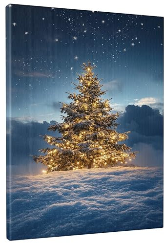 Stampa artistica da parete con albero di Natale innevato, stampa illuminata con albero innevato, decorazione estetica da parete per soggiorno, camera da letto, senza cornice, 40,6 x 50,8 cm