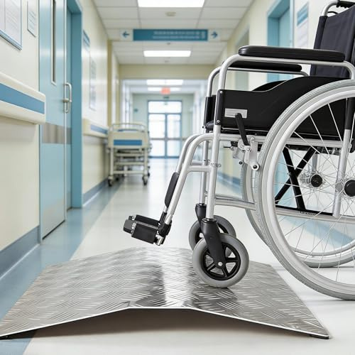 Warmiehomy Wheelchair Ramp, 70CM x 60CM x 7CM 272KG Loading Capacity Aluminum Alloy Threshold Ramp for Doorways Ramp for Wheelchair Motorbike Bike Stroller, Silver
