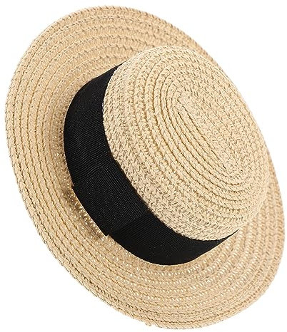 ANDRESLAD Hand-woven Miniature Straw Hat for Dolls Beige Flat Top Doll Hat Straw Decoration for Diy Crafts and Party Decorations